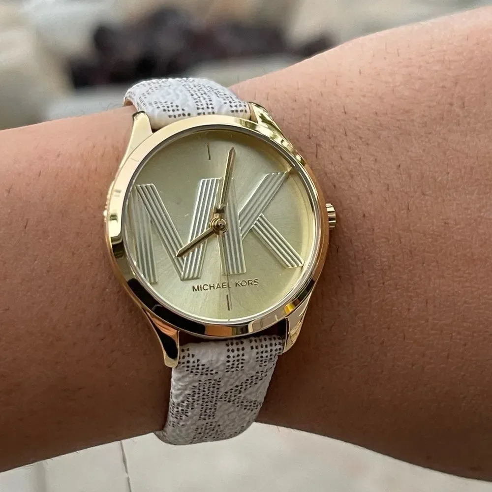 New 😍 Mk Women's Jaycie 3-Hand Quartz Leather Strap Watch, 33mm - Picture 6 of 7